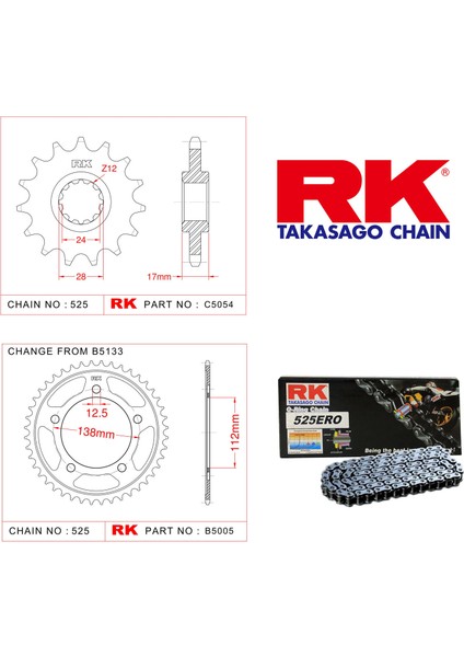 Honda CBF 600 NA Rk Zincir Dişli Set 525 ERO O-Ring 15/43T (2004-2007)