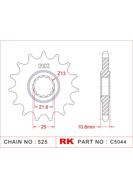 Yamaha YZF-R6 RK Çelik Ön Dişli C5044-16 (2006-2020)