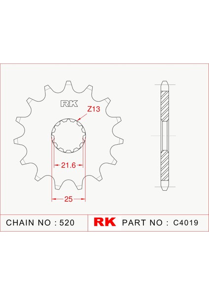 Yamaha YZ 450 F RK Çelik Ön Dişli C4019-15 (2015-2020)