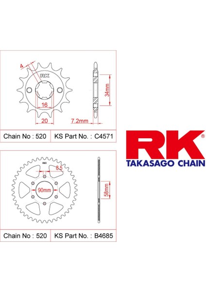 Bajaj Pulsar 200 Rs Rk Ön Arka Dişli 520 - 14/40 T(2015-2020)
