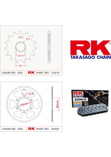 Kawasaki EX 650 NINJA Rk Zincir Dişli Set 520 KLO O-Ring 15/46T (2013-2016)