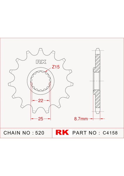 Beta RR 2T ENDURO 250 RK Çelik Ön Dişli C4158-14 (2017-2020)