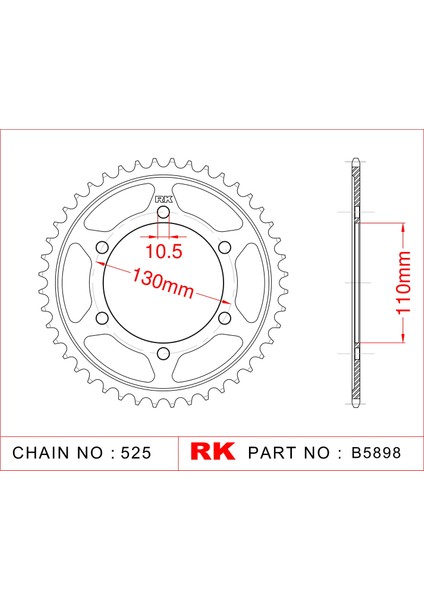 Yamaha YZF-R6 RK Çelik Arka Dişli B5898-45 (2006-2020)