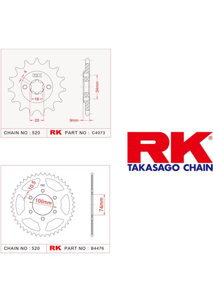 Hyosung GV 250 EFI Rk Ön Arka Dişli 520-14/46 T (2011-2012)