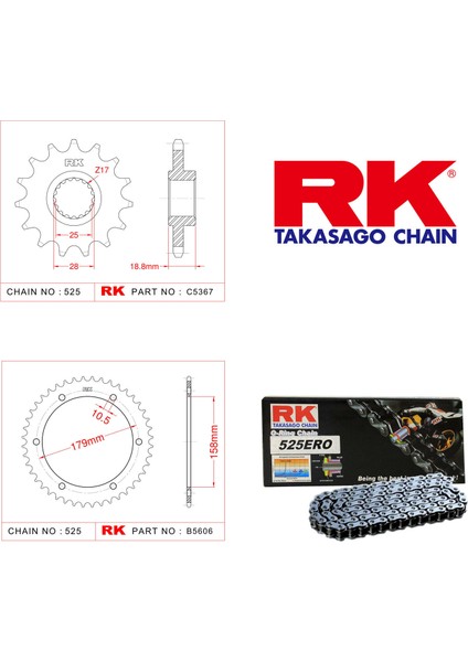 Aprilia ETV 1000 CAPONORD Rk Zincir Dişli Set 525 ERO O-Ring 17/45T (2001-2007)
