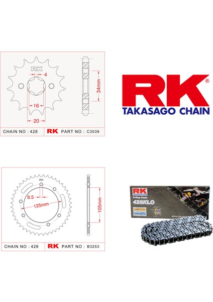 Yamaha XT 125 R Rk Zincir Dişli Set 428 KLO O-Ring 14/50T (2004)