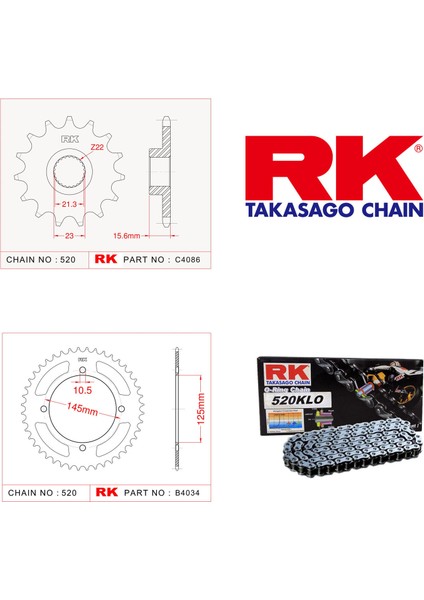 Yamaha XT 600 E Rk Zincir Dişli Set 520 KLO O-Ring 15/45T (1990-2004)