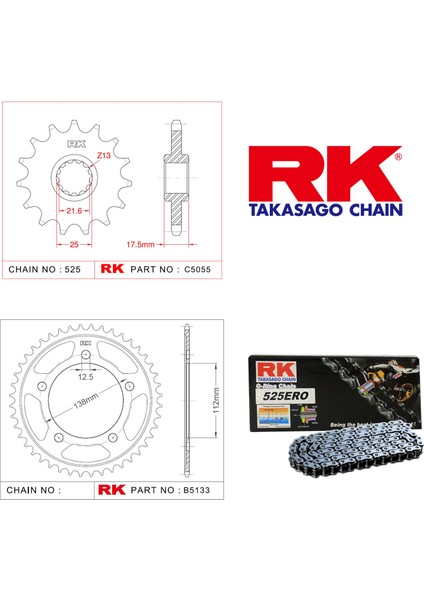Honda CBF 500 Rk Zincir Dişli Set 525 ERO O-Ring 15/41T (2004-2008)