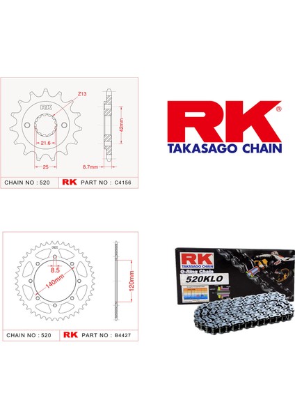 Kawasaki KLE 500 Rk Zincir Dişli Set 520 KLO O-Ring 17/44T (2005-2007)