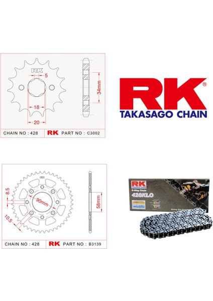 Kymco CK 125 PULSAR Rk Zincir Dişli Set 428 KLO O-Ring 16/39T