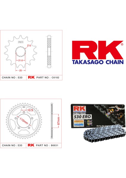 Suzuki VZ 800 MARAUDER Rk Zincir Dişli Set 530 ERO O-Ring 15/48T (1997-2004)
