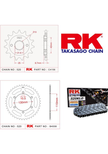 Kawasaki ER-5 Rk Zincir Dişli Set 520 KLO O-Ring 17/42T (1997-2006)