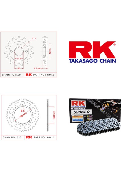 Kawasaki KLE 500 Rk Zincir Dişli Set 520 KLO O-Ring 17/46T (1996-2004)