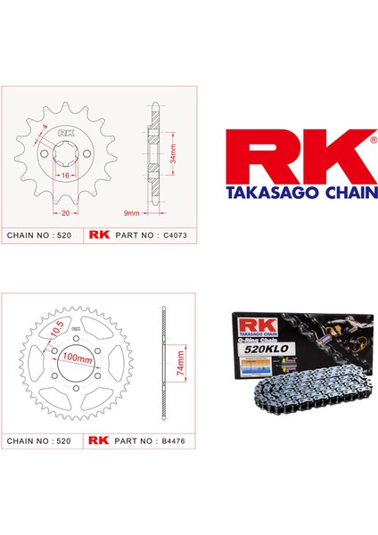 Hyosung GV 250 Rk Zincir Dişli Set 520 KLO O-Ring 14/46T (2004-2015)