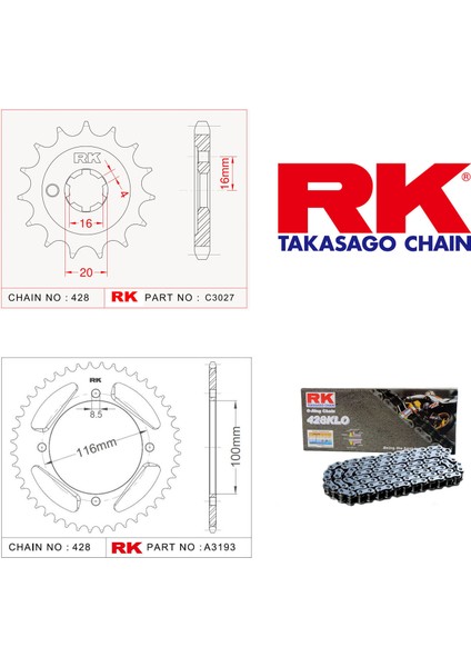 Kawasaki KX 85 Rk Zincir Dişli Set 428 KLO O-Ring 14/50T (2001-2018)