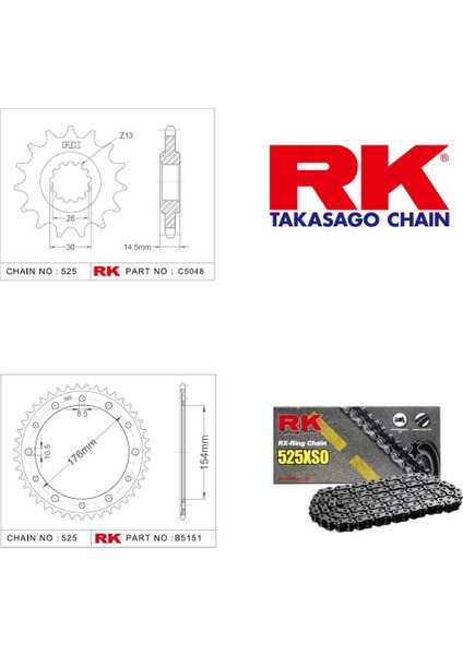 Honda Vfr 800 x Crossrunner Rk X-Ring Zincir Dişli Set 525 XSO-16/43T(2015-2019)