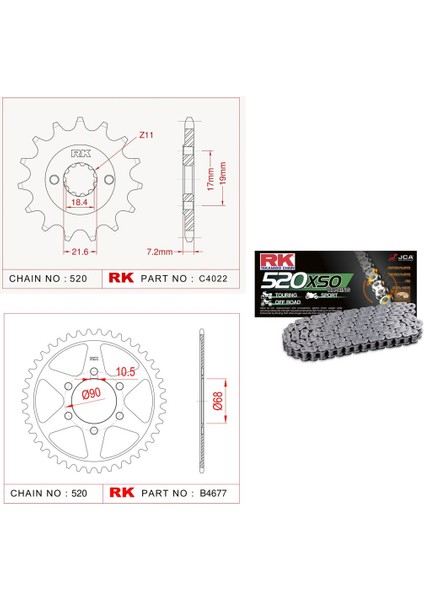 Honda CB 250 R Rk X-ring Zincir Dişli Set 520 XSO 108 L-14/36T (2018)