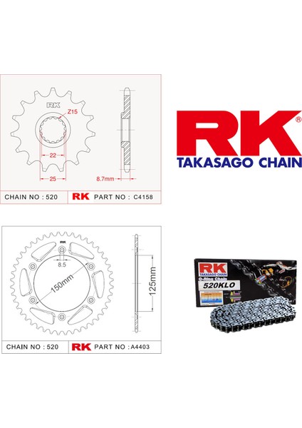 Ktm SX 125 Rk Zincir Dişli Set 520 KLO O-Ring 13/50T (1999-2017)