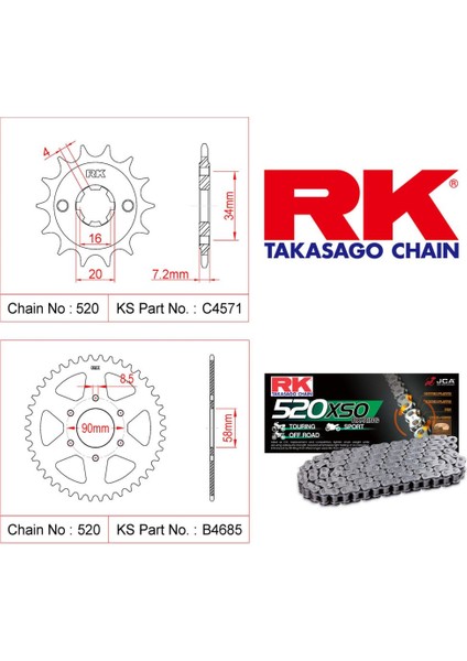 Bajaj Pulsar 200 Ns Rk X-Ring Zincir Dişli Set 520 Xso 108 L-14/40T(2014-2020)