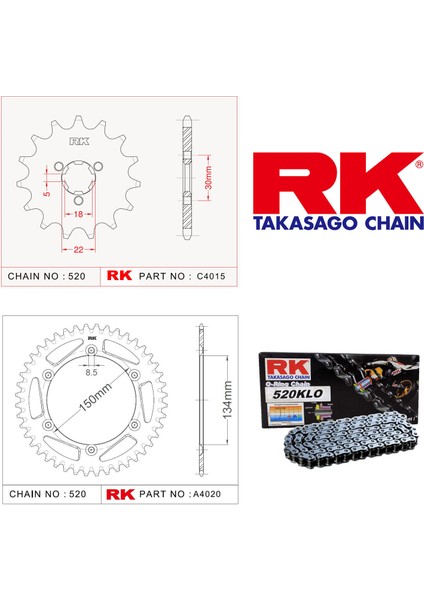 Kawasaki Kx 125 Rk Zincir Dişli Set 520 Klo O-Ring 13/51T(2004-2008)