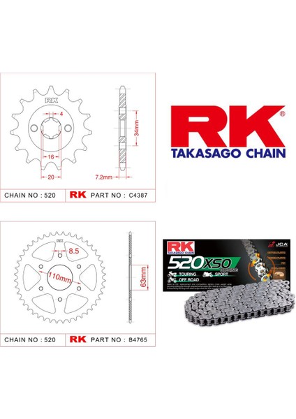 Ktm Duke 200 Rk X-Ring Zincir Dişli Set 520 Xso 110 L-14/42T(2015-2019)