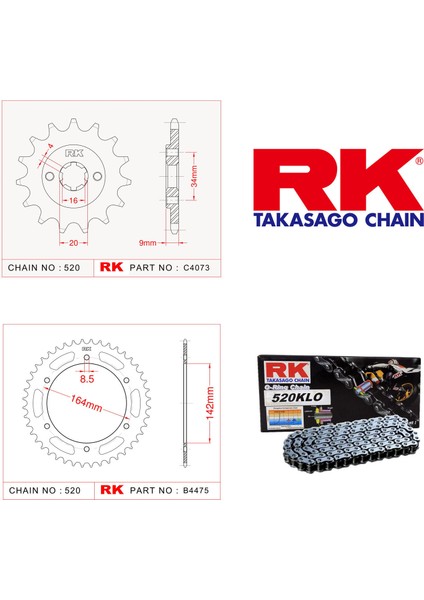 Hyosung GT 250 R EFI Rk Zincir Dişli Set 520 KLO O-Ring 14/46T (2011-2015)