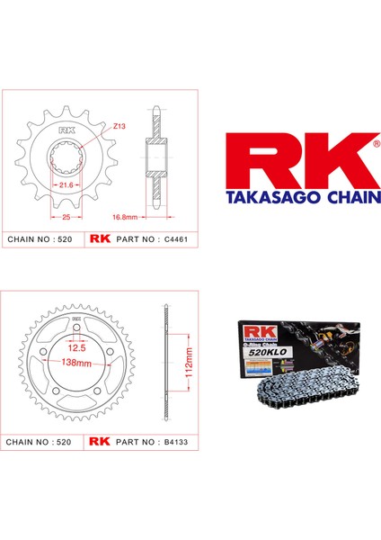 Honda NC 700 D INTEGRA Rk Zincir Dişli Set 520 KLO O-Ring 16/39T (2012-2013)