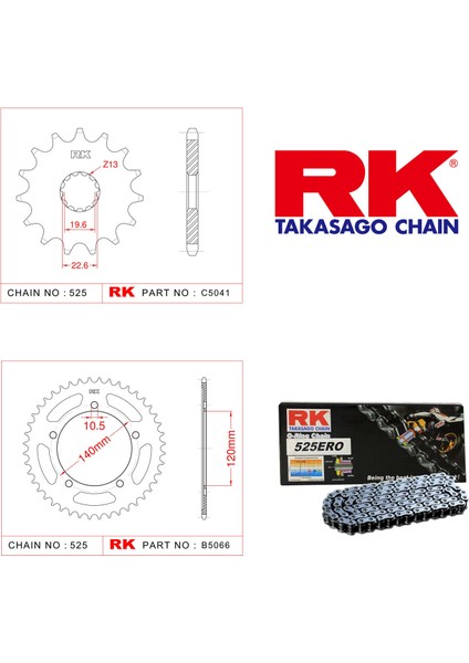 Suzuki DL 1000 V-STROM Rk Zincir Dişli Set 525 ERO O-Ring 17/41T (2002-2010)