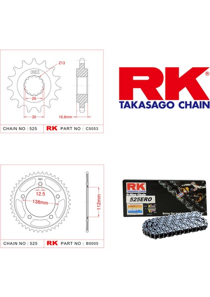 Honda CB 650 F Rk Zincir Dişli Set 525 ERO O-Ring 15/42T (2014-2018)