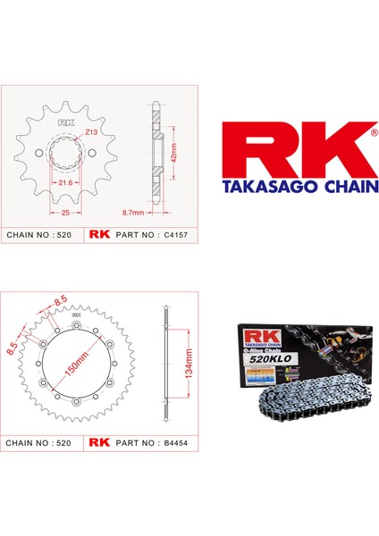 Kawasaki KLX 250 Rk Zincir Dişli Set 520 KLO O-Ring 14/42T (2009-2016)