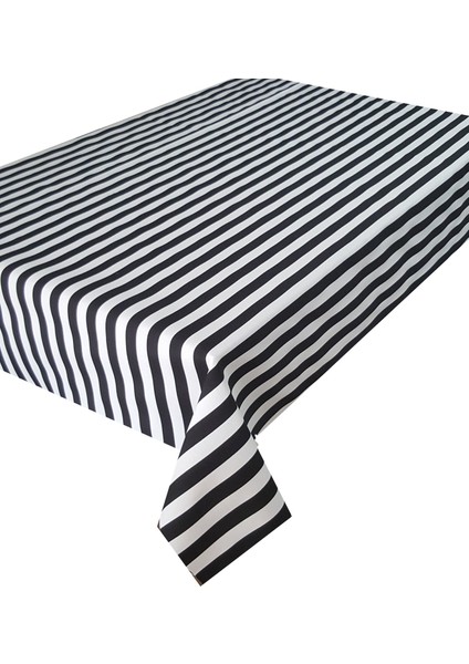 Siyah Beyaz Çizgili Dertsiz Leke Tutmaz Duck Kumaş Mutfak Masa Örtüsü