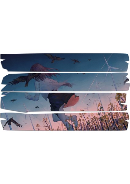 Anime Kız Rüzgar Türbini Kuşlar Mdf Tablo 0033 (Model E)