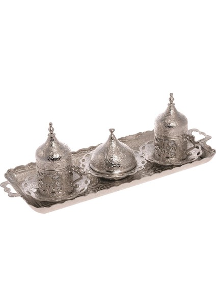 Osmanlı Tulıp Türk Kahvesi Seti 2 Kişilik - Gümüş Rengi