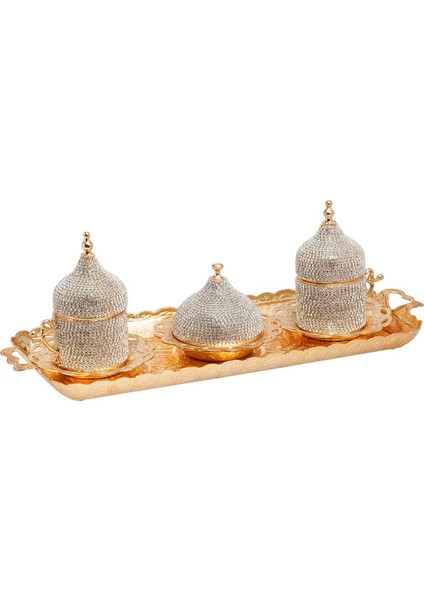2 Kişilik Taşlı Türk Kahvesi Sunum Seti - Sarı