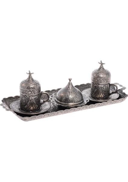Semazen Motifli Türk Kahvesi Seti 2 Kişilik - Kalaylı