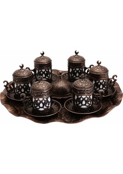 Osmanlı Motifli Sultan Türk Kahvesi Seti 6 Kişilik - Antik Bakır