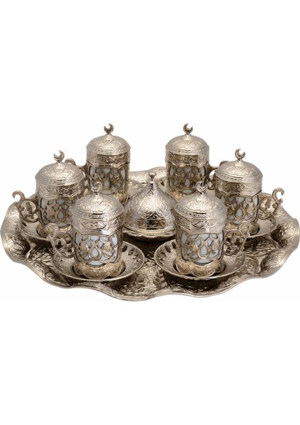 Osmanlı Motifli Sultan Türk Kahvesi Seti 6 Kişilik - Gümüş Renk