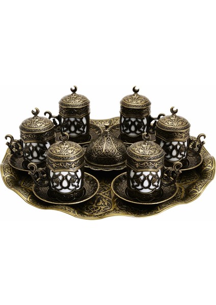 Osmanlı Motifli Sultan Türk Kahvesi Seti 6 Kişilik - Antik Sarı