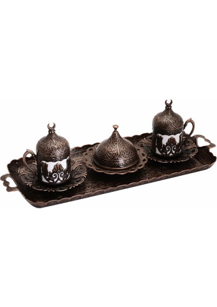 Osmanlı Motifli Sultan Türk Kahvesi Seti 2 Kişilik - Antik Bakır