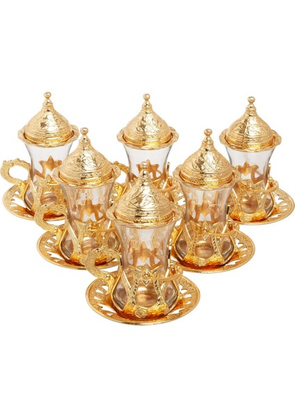 Osmanlı Motifli Kösem Çay Sunum Seti - Sarı