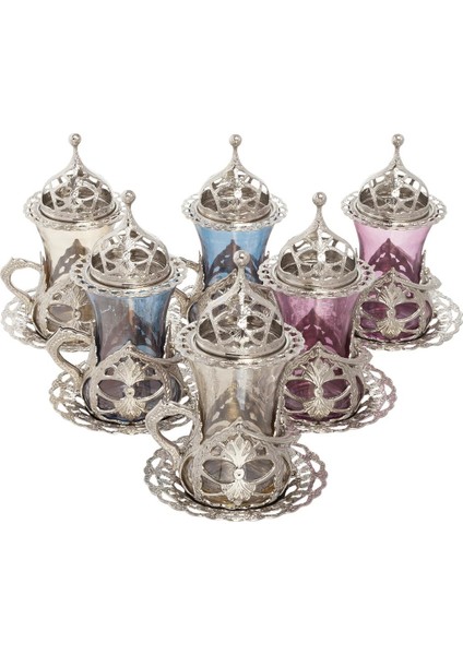 Osmanlı Motifli Hürrem Renkli Çay Sunum Seti - Beyaz