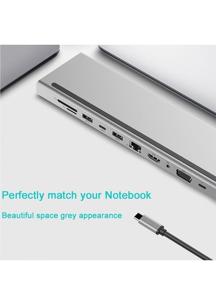 11 In 1 Type-C Hub Çoklayıcı HDMI VGA RJ45 Ethernet Typec Pd Dönüştürücü Adaptör Pc Laptop