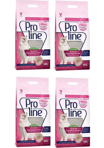 Pro Line Proline Ince Tane Topaklanan Baby Powder Kokulu Kedi Kumu 10 Lt x 4 Adet