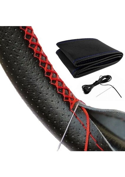 Deri Oto Direksiyon Kılıfı Kırmızı Dikişli