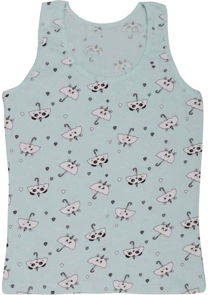 Kalın Askılı Şemsiye Baskılı Kız Çocuk Atlet 3412 | Su Yeşili