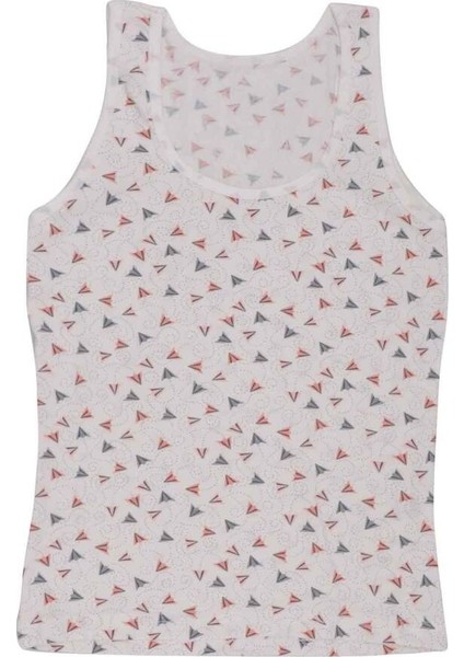 Kalın Askılı Üçgen Baskılı Kız Çocuk Atlet 3412 | Beyaz