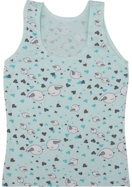 Kalın Askılı Kuş Baskılı Kız Çocuk Atlet 3412 | Su Yeşili