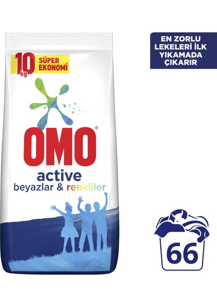 Active Toz Çamaşır Deterjanı Beyazlar ve Renkliler 10 kg 66 Yıkama