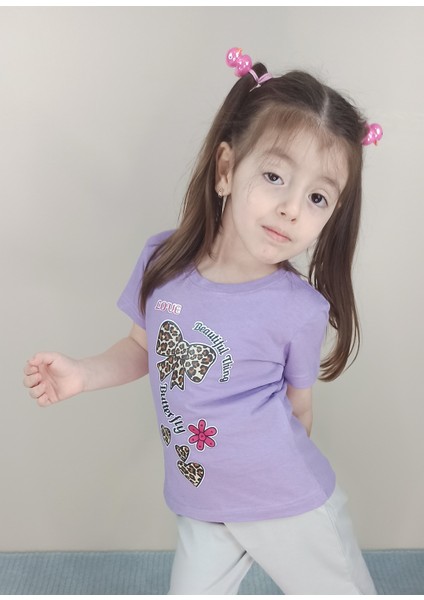 Kız Çocuk Pamuklu Lila T-Shirt