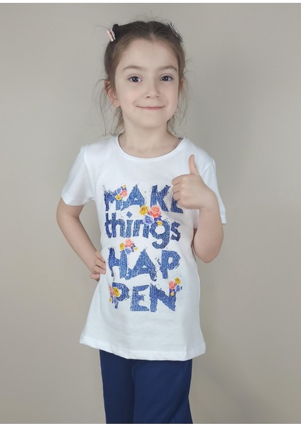 Kız Garson Pamuklu Beyaz T-Shirt